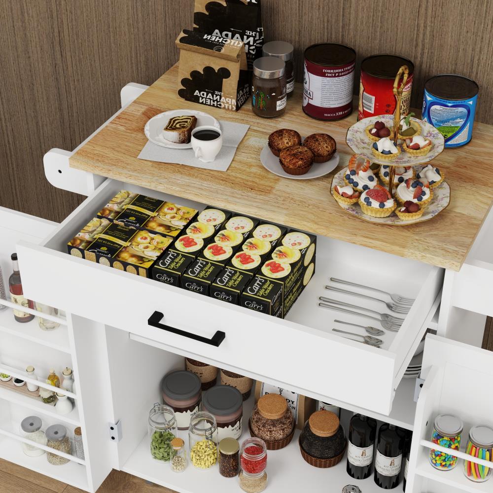 Rolling Kitchen Island with Drawer and Adjustable Shelves