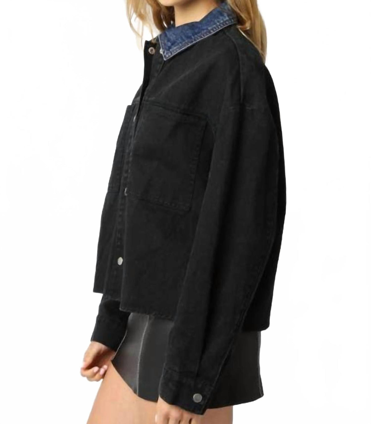 Ricki Contrast Jacket In Black Denim