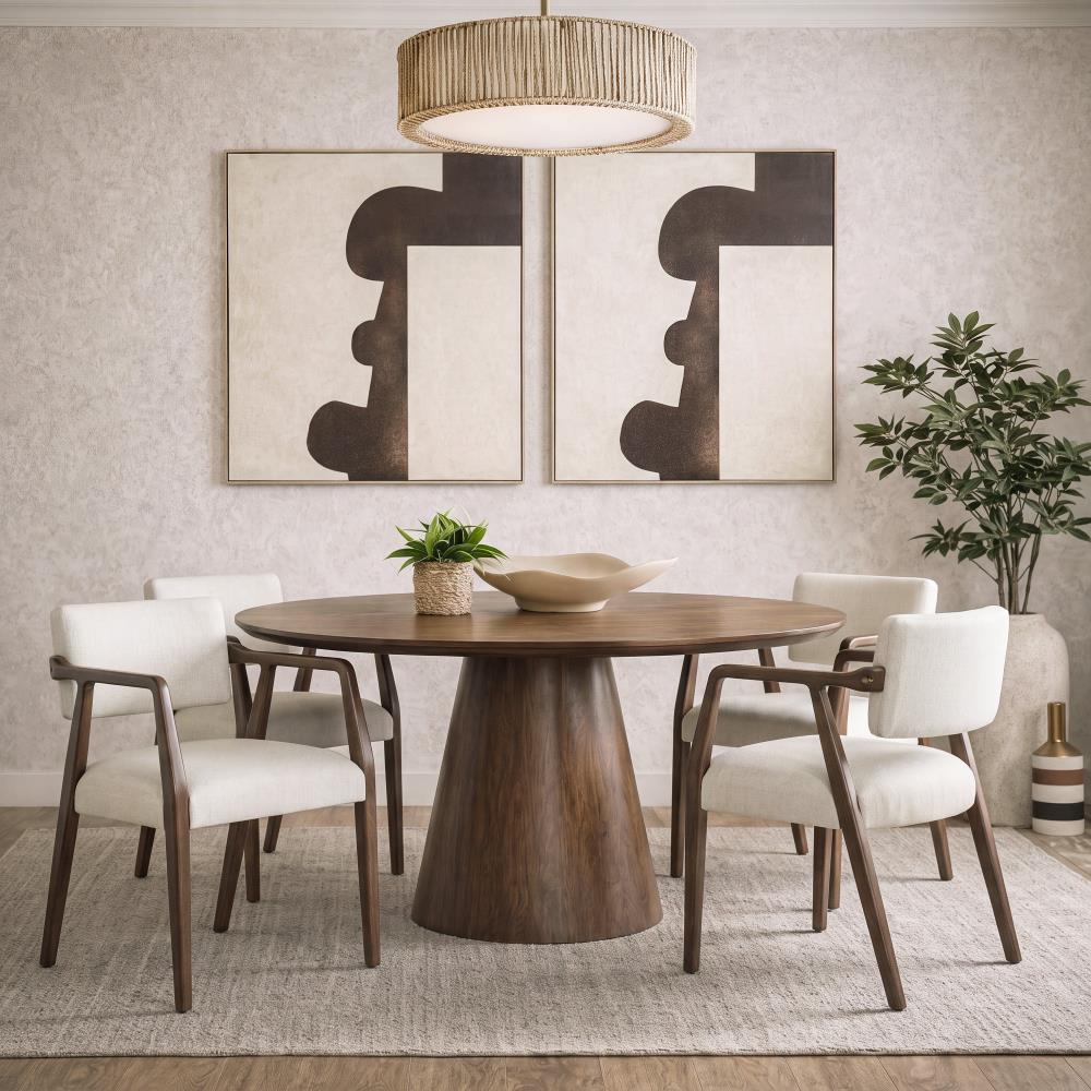 Mid-Century Upholstered Dining Chairs with Armrests and Solid Wood Frame