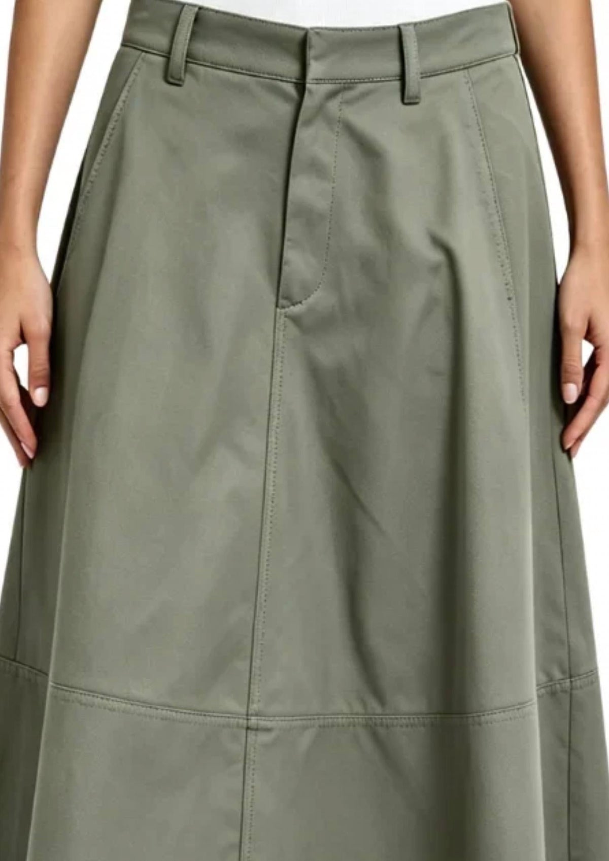 Panelled Midi Skirt In Olive Green