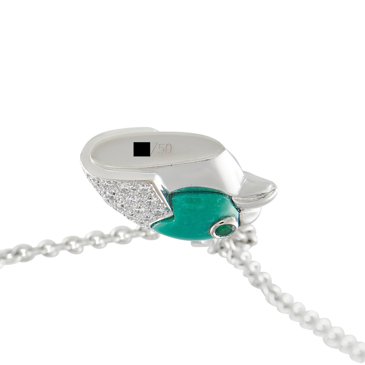 Cartier Vintage Eagle Head 18K White Gold 1.17ct Diamond, Emerald, and Turquoise Pendant Necklace CA02-100626
