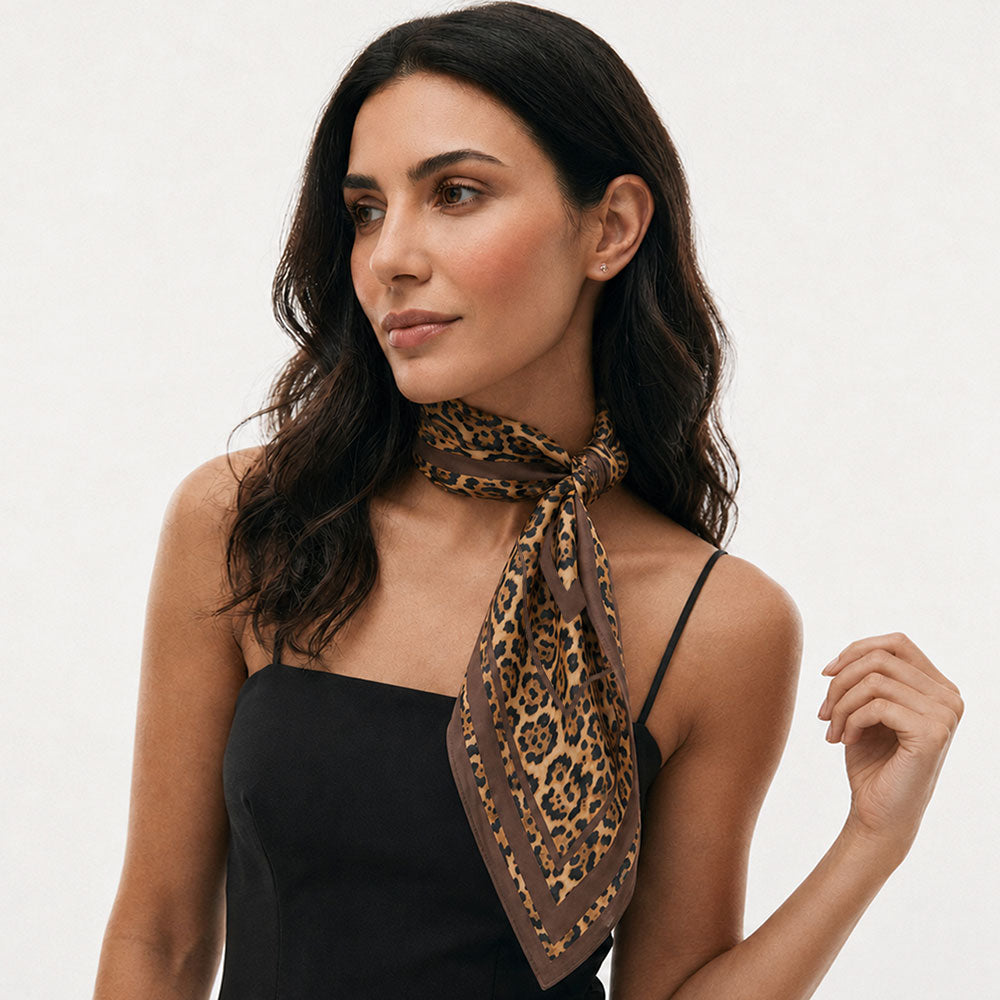 Geometric Border Leopard Print Square Scarf
