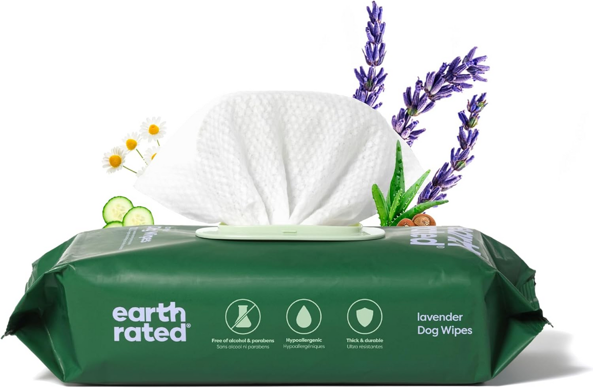 Earth Rated Hypoallergenic Dog Grooming Wipes, Lavender Scented (100 count)