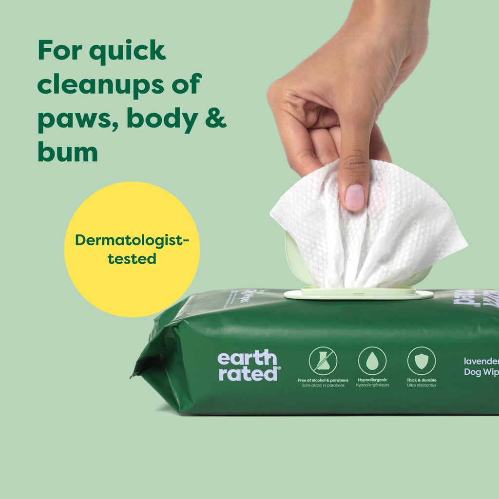 Earth Rated Hypoallergenic Dog Grooming Wipes, Lavender Scented (100 count)