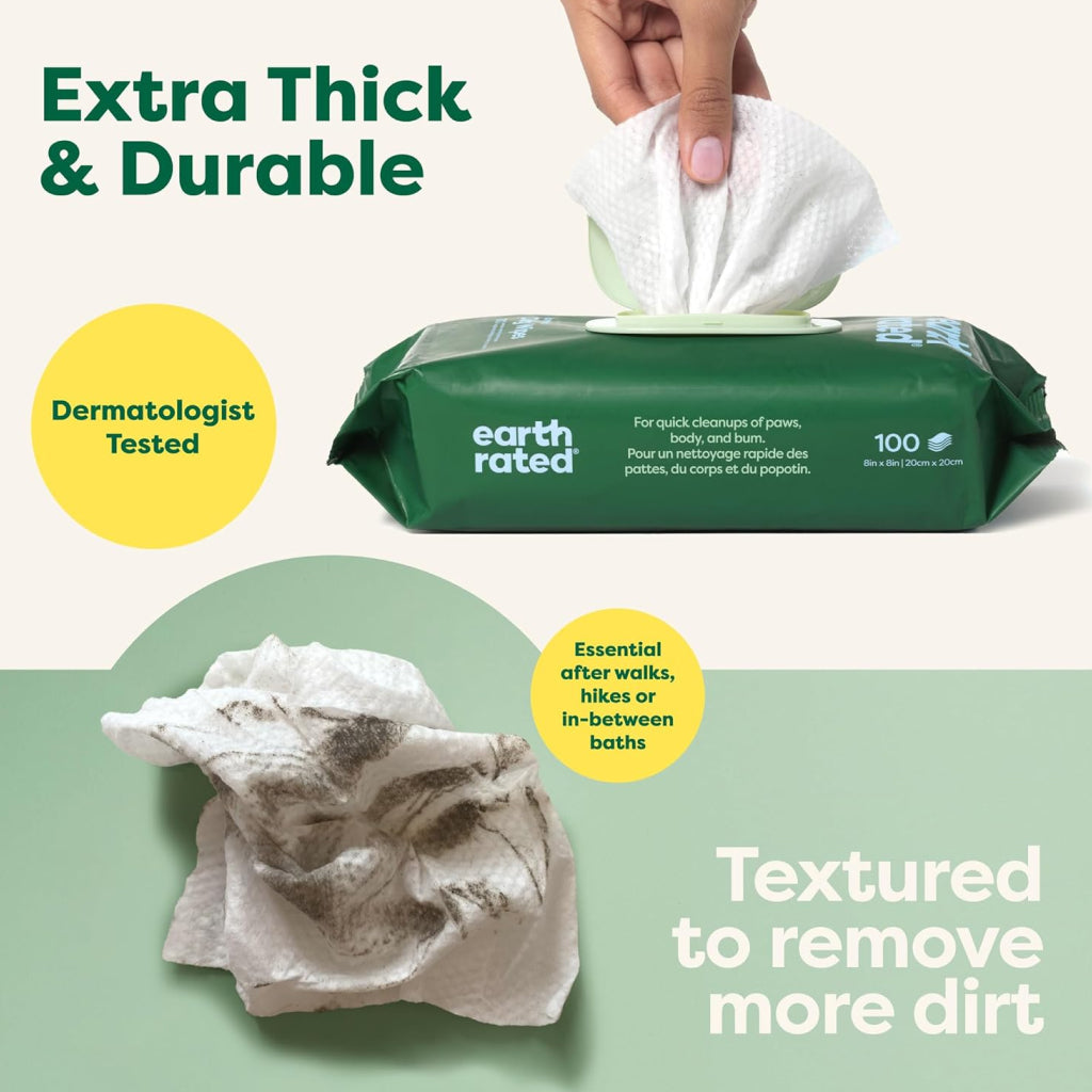 Earth Rated Hypoallergenic Dog Grooming Wipes, White Tea & Basil Scented (100 count)