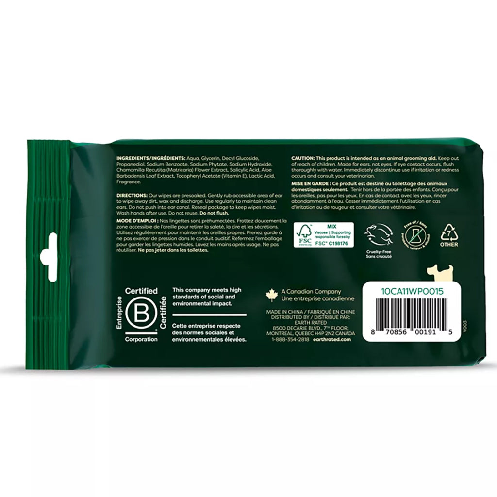 Earth Rated Hypoallergenic Ear Wipes For Dogs (60 ct)