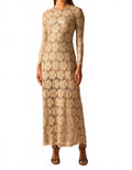 Petra Sequin Sheer Floral Lace Maxi Dress In Champagne