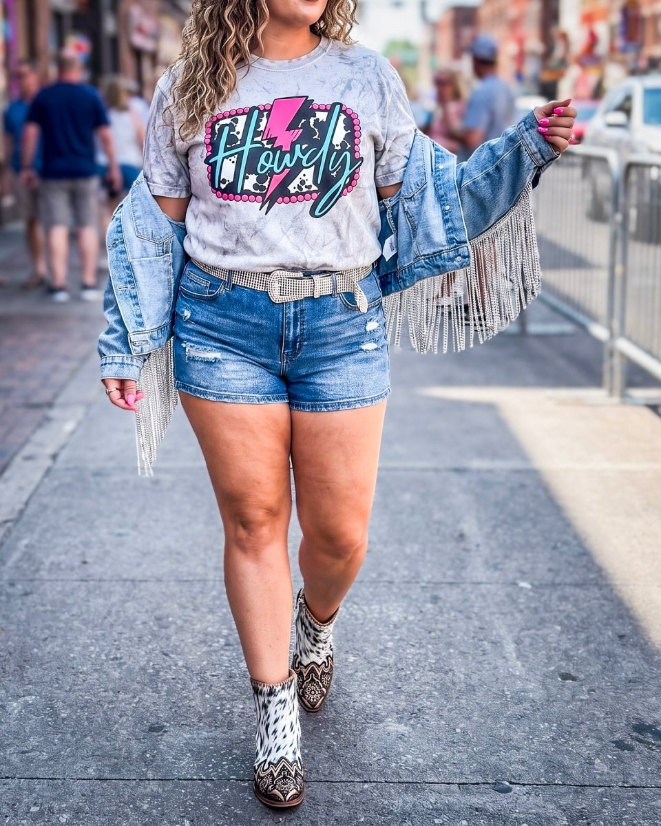 Electric Howdy Cow Print Graphic Tee