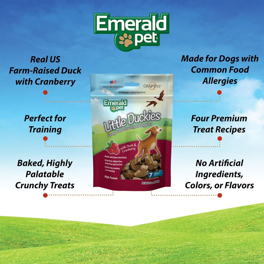 Emerald Pet Little Duckies Grain-Free with Duck & Cranberry Dog Treats, 5-oz