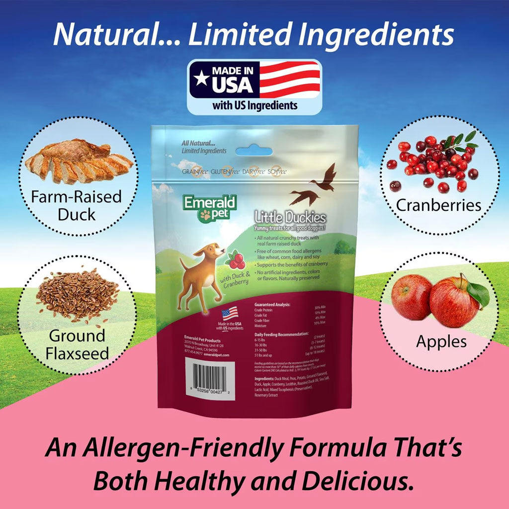 Emerald Pet Little Duckies Grain-Free with Duck & Cranberry Dog Treats, 5-oz