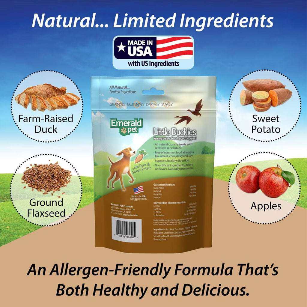 Emerald Pet Little Duckies Grain-Free with Duck & Sweet Potato Dog Treats, 5-oz