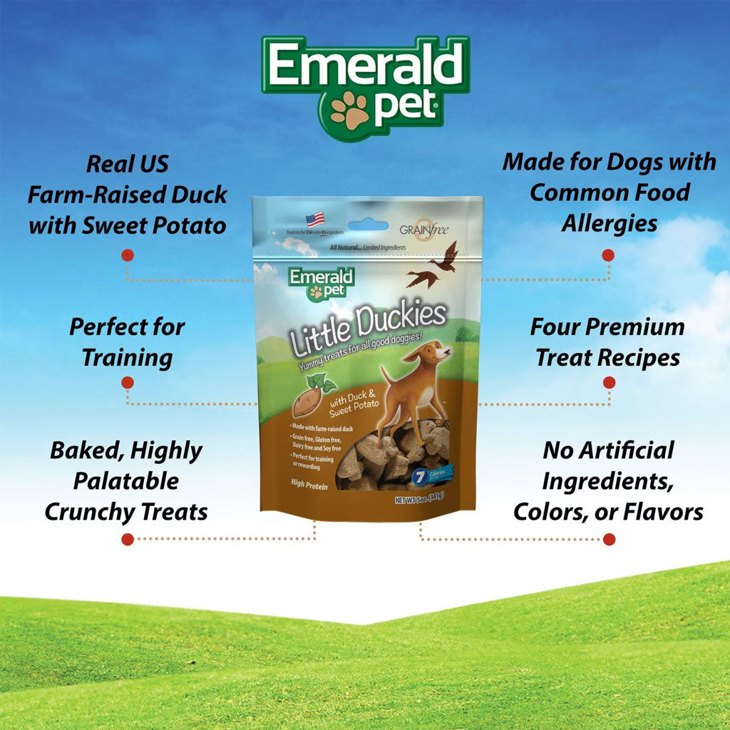 Emerald Pet Little Duckies Grain-Free with Duck & Sweet Potato Dog Treats, 5-oz