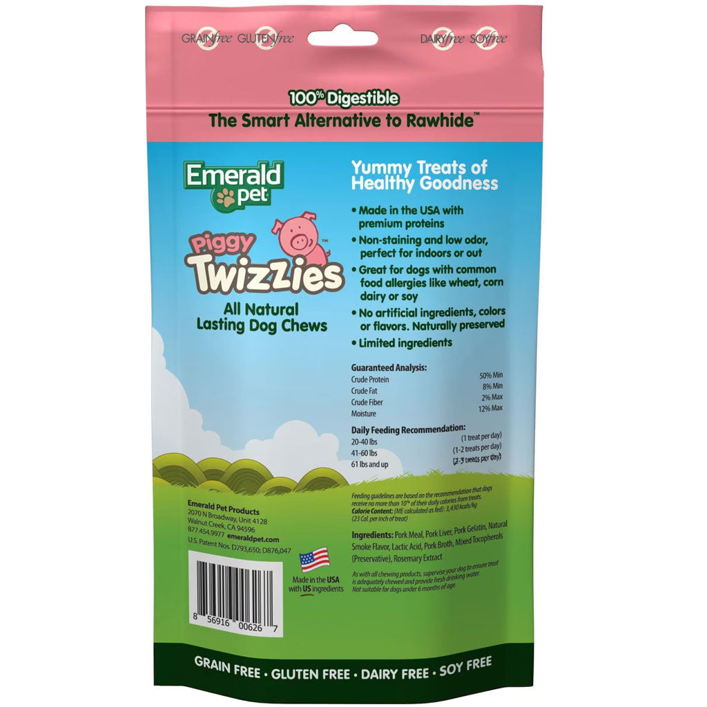 Emerald Pet Piggy Twizzies Grain-Free Dog Treats, 6 count