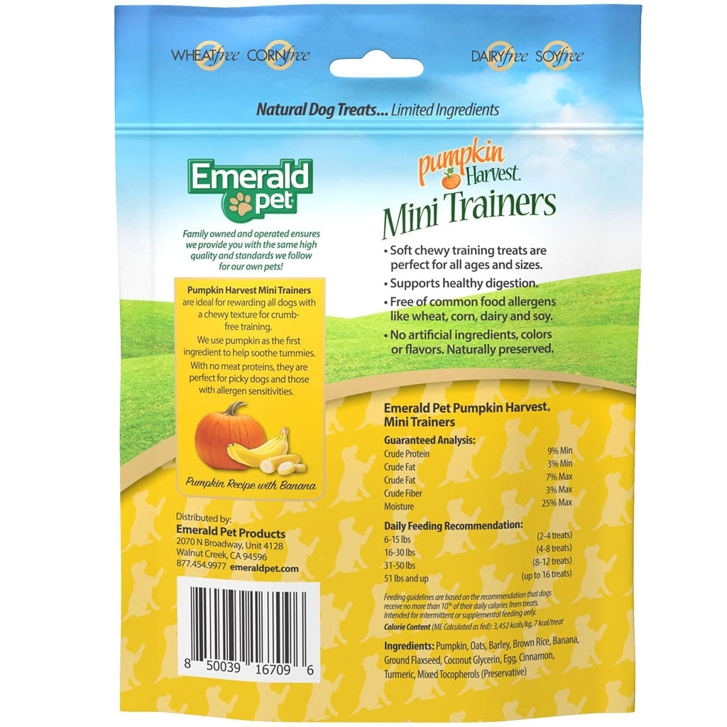 Emerald Pet Pumpkin Harvest Mini Trainers Pumpkin Recipe with Banana Dog Treats, 6-oz