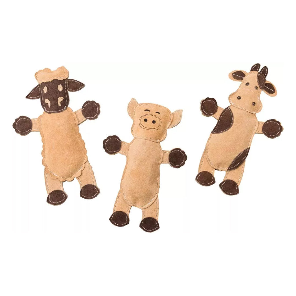 Ethical Dura-Fuse Leather Barnyard Toy For Dogs, assorted characters (11")