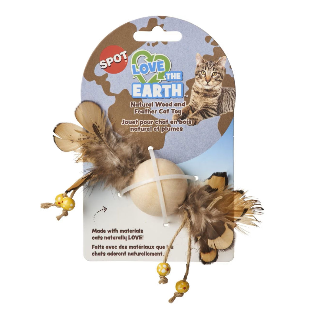 Ethical Love the Earth Wood & Feather Toy For Cats, Assorted Colors