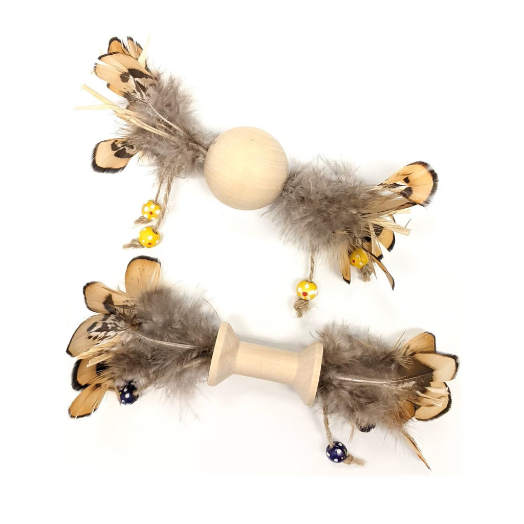 Ethical Love the Earth Wood & Feather Toy For Cats, Assorted Colors