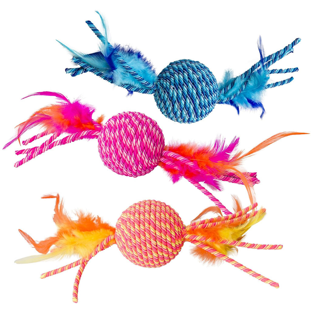 Ethical Pet Spot Elasteeez Ball & Feathers Cat Toy, Color Varies, 1-count