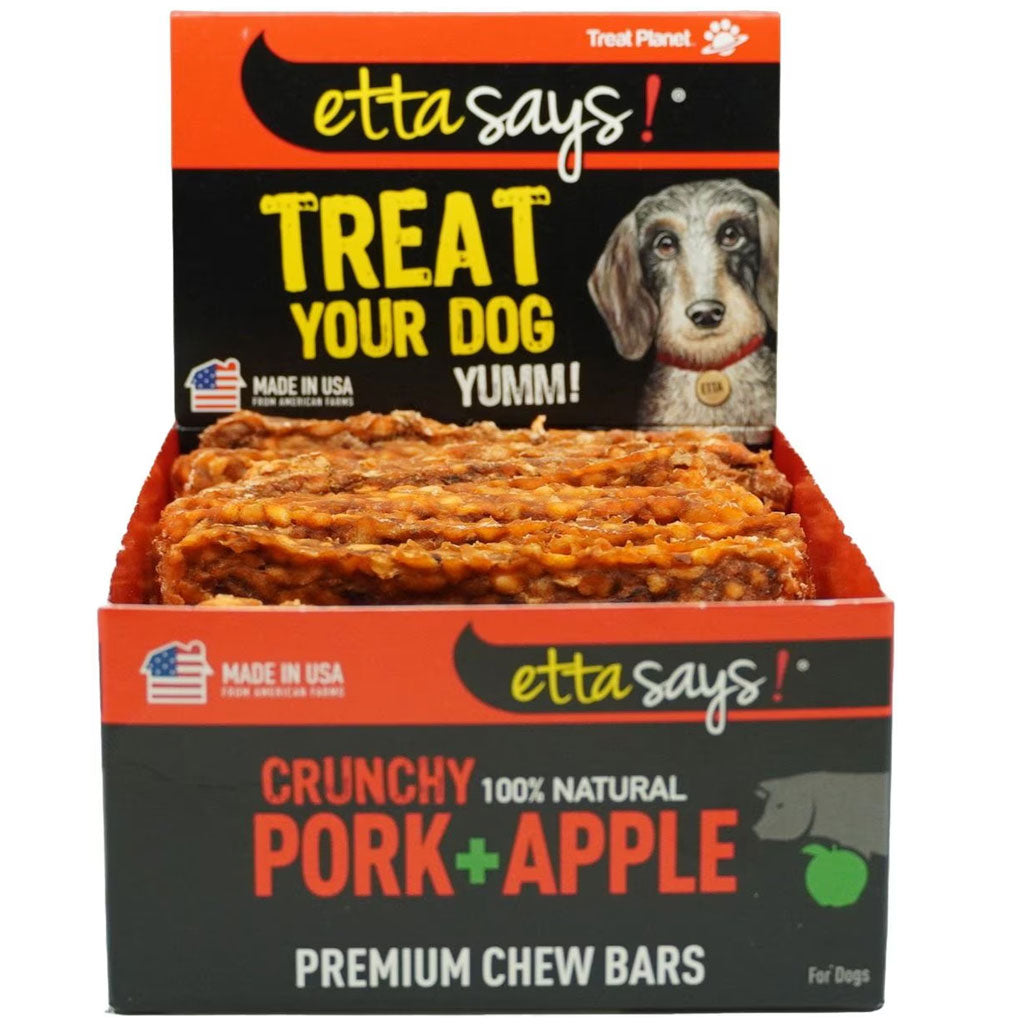 Etta Says! Premium Crunchy Chew Bars Pork + Apple Dog Treats, 12 count