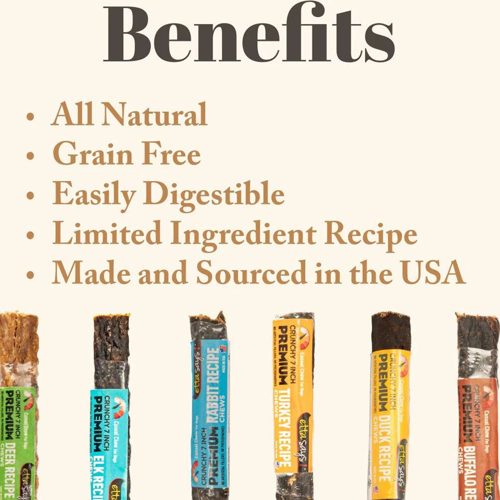 Etta Says! Premium Crunchy Rabbit Dog Chew Treats, 7"