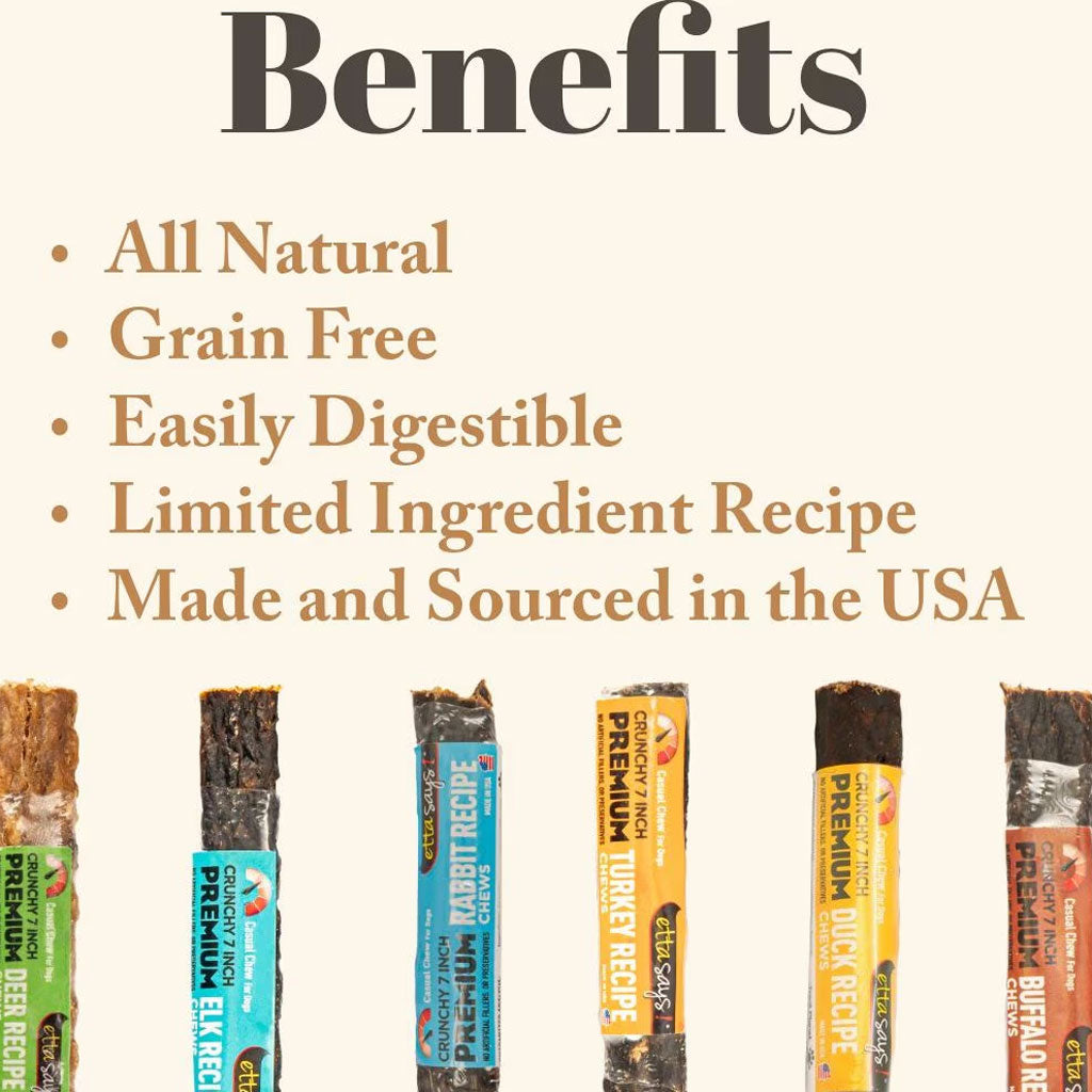 Etta Says! Premium Crunchy Turkey Dog Chew Treats, 7"