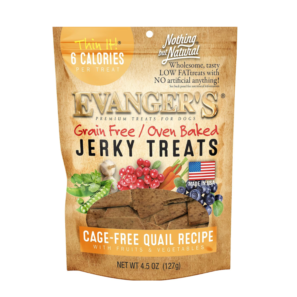 Evanger's Grain-Free Oven Baked Qauil Recipe Jerky Treats for Dogs (4.5 oz)