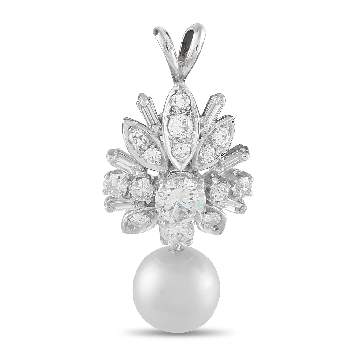 LB Exclusive 18K White Gold 1.15ct Diamond Pearl Pendant MF27-080726