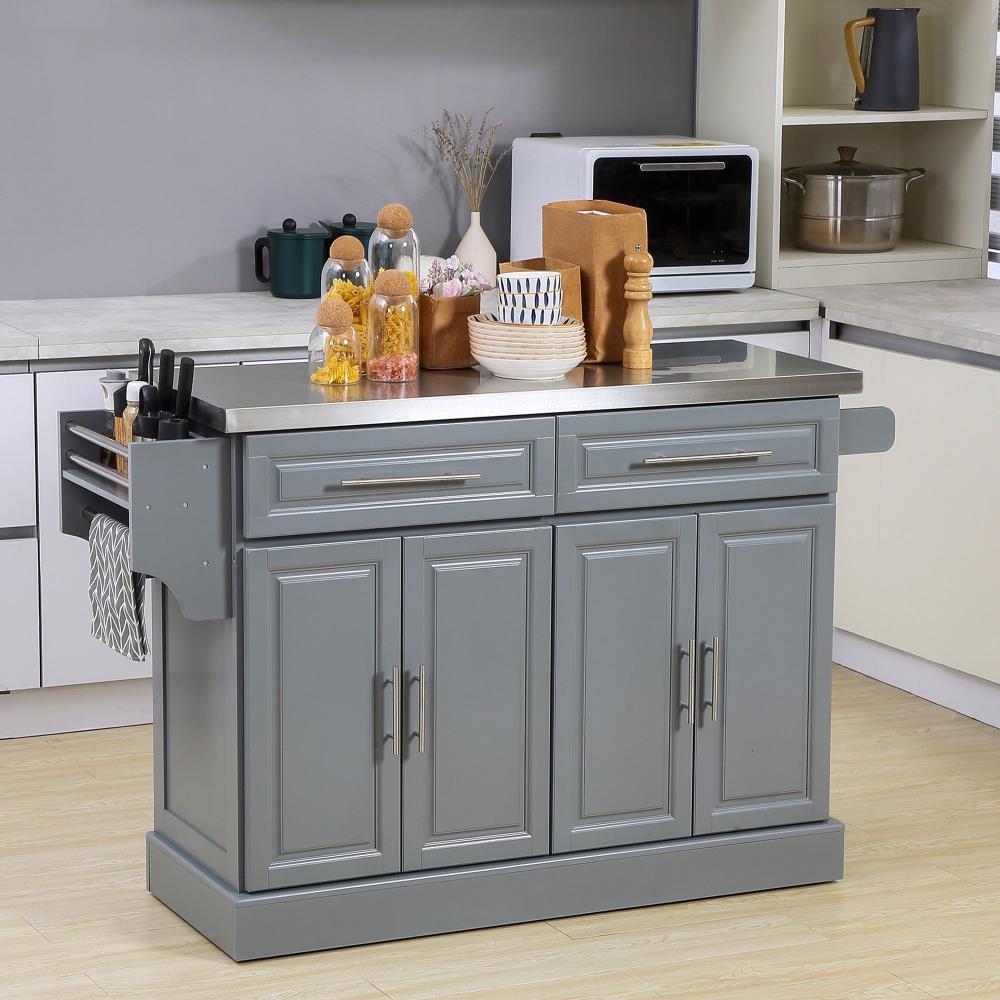 Kitchen Cart with Two Drawers and Dual Cabinets