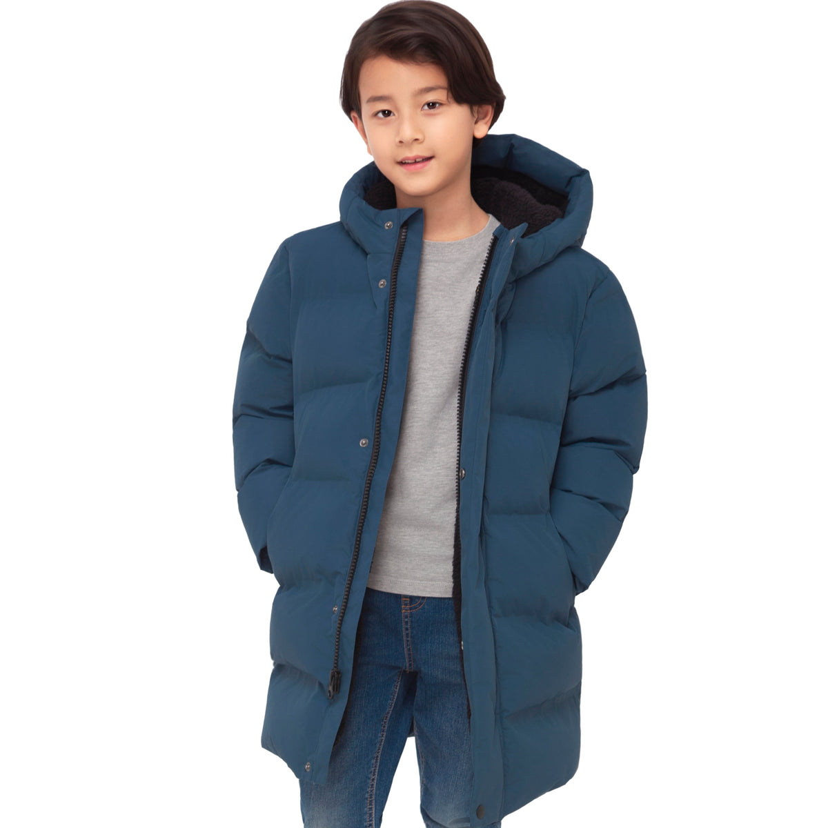 Rokka&Rolla Boys' Thigh Length Puffer Coat Seamless Borg Lined Jacket