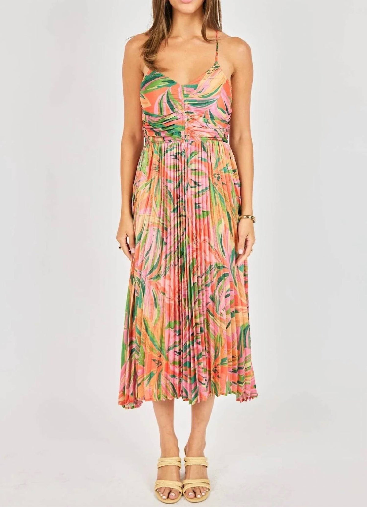 Sunset Ridge Pleated Dress In Multicolor