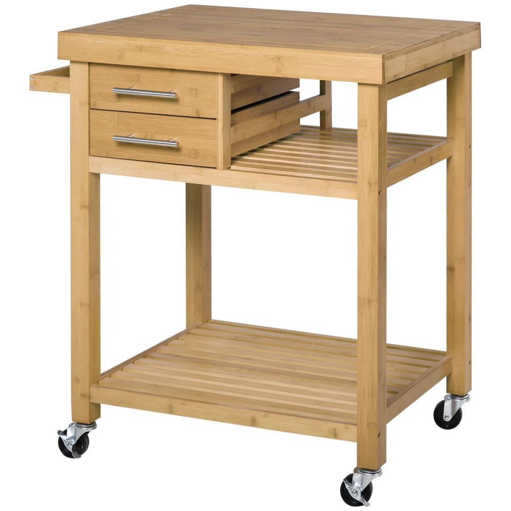 Rolling Bamboo Kitchen Trolley with Open Shelves