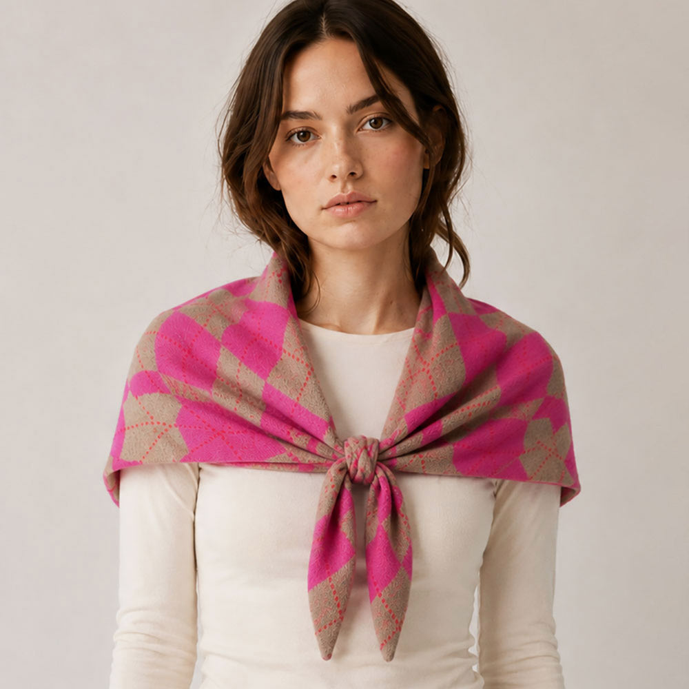 Argyle Knitted Triangle Scarf Wrap
