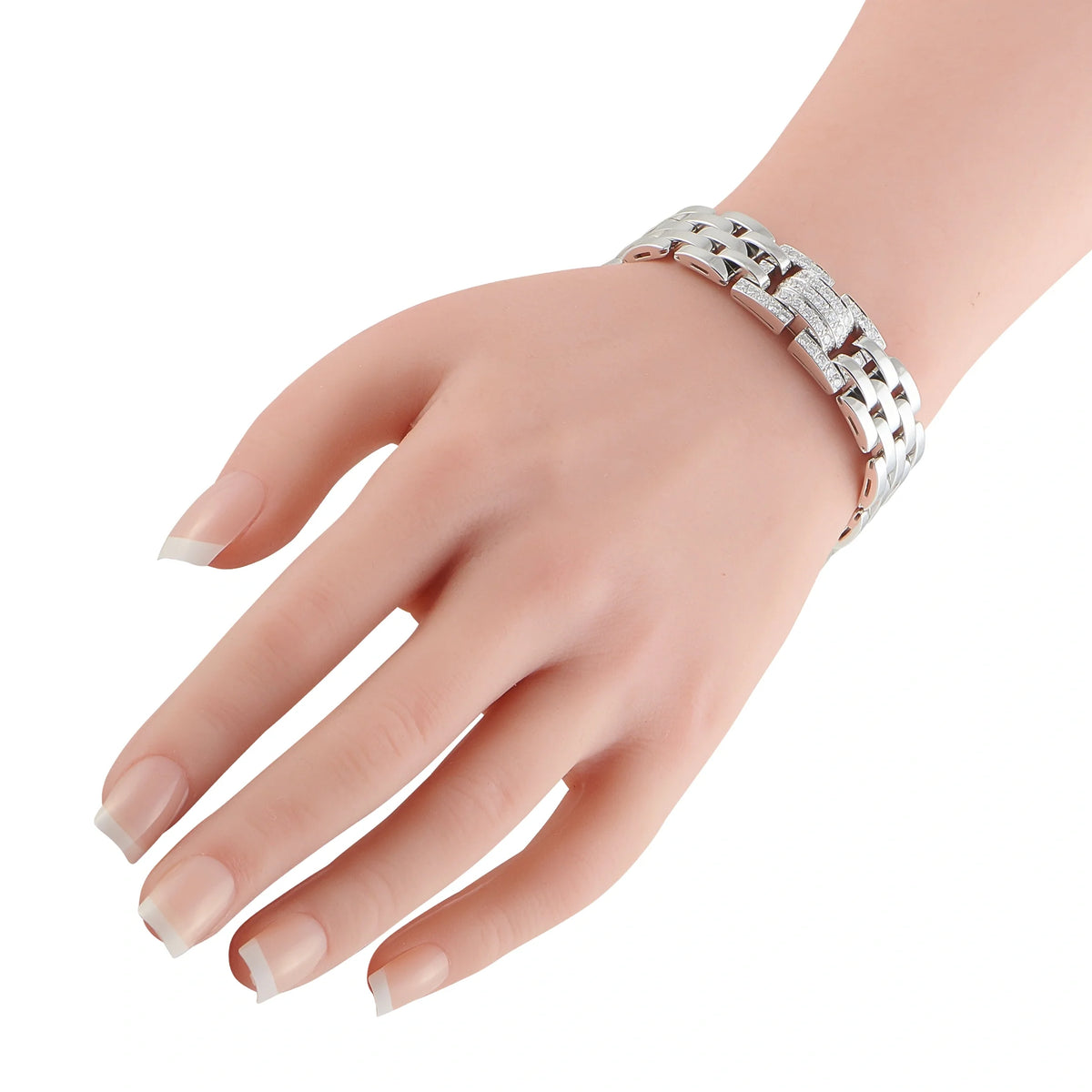 Cartier Panthere 18K White Gold 4.25ct Diamond Bracelet CA02-100526