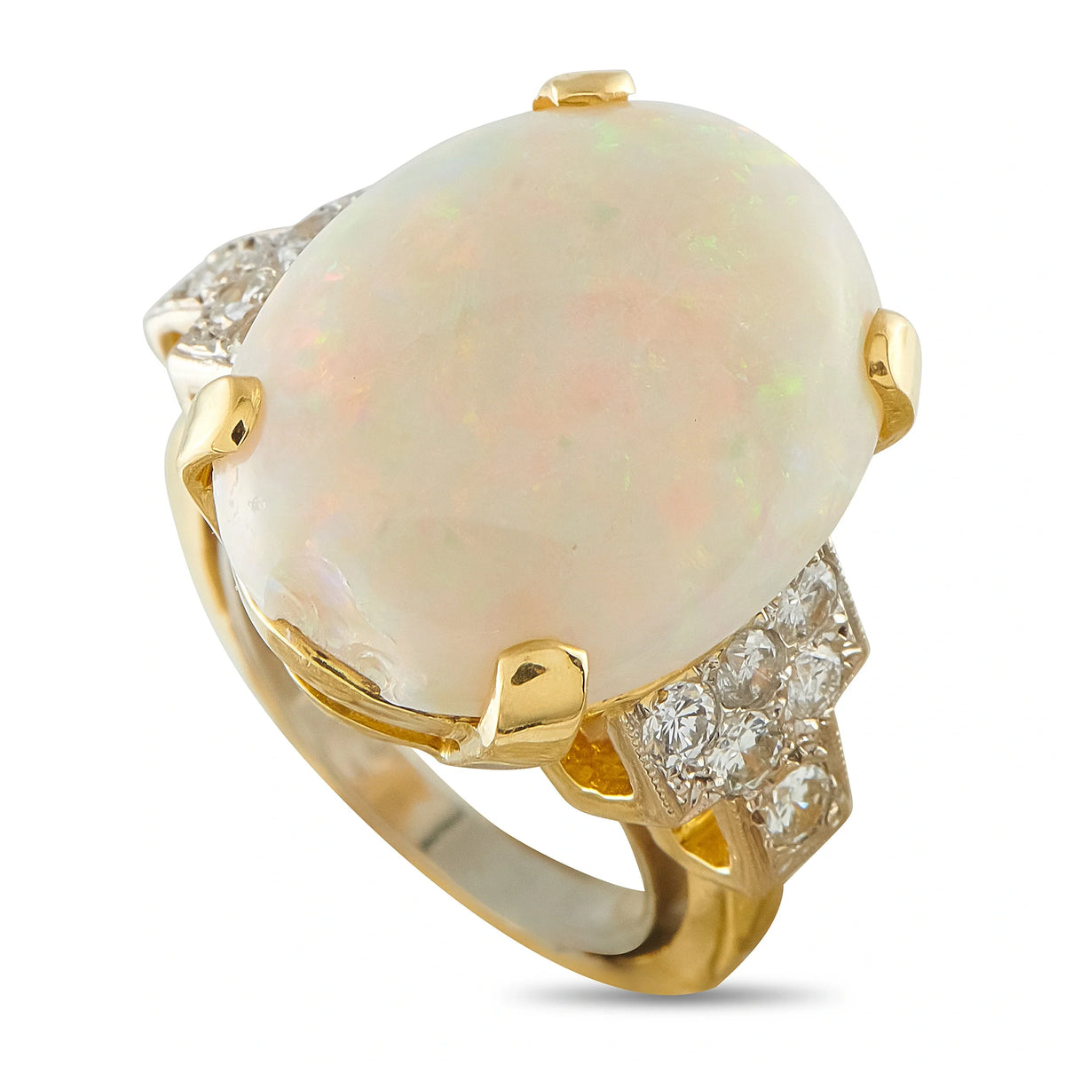 LB Exclusive 18K Yellow Gold 0.40ct Diamond and Opal Ring MF05-080526