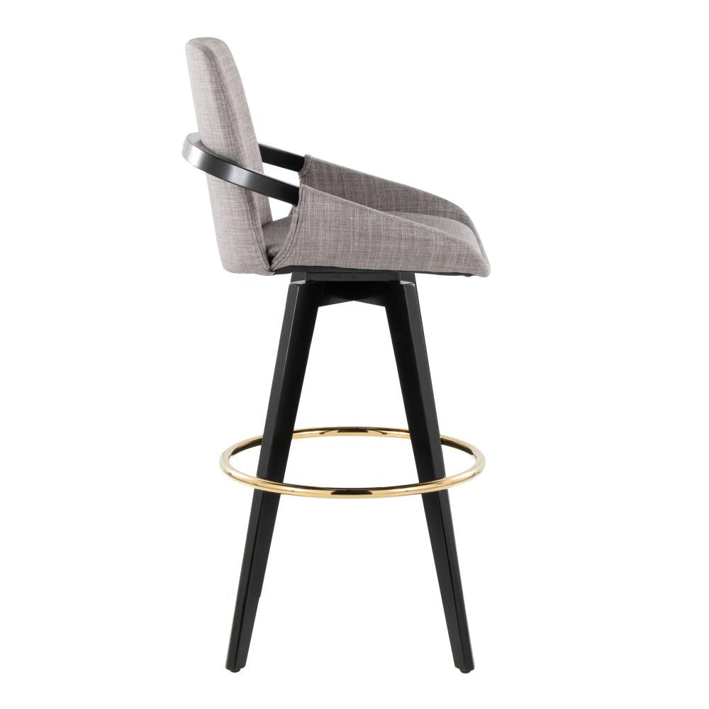 Modern Bar Chairs with Fabric Cushions and Round Metal Footrests