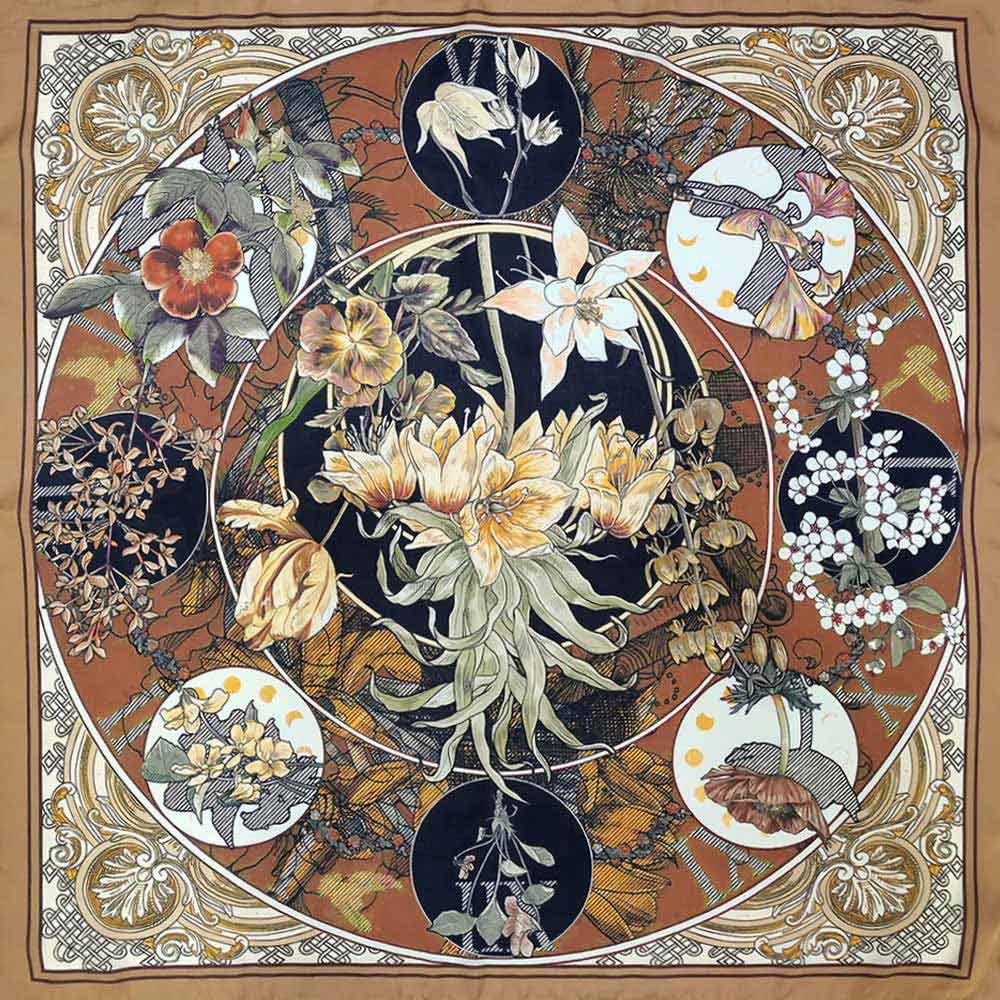 Botanical Floral Medallion Print Square Scarf
