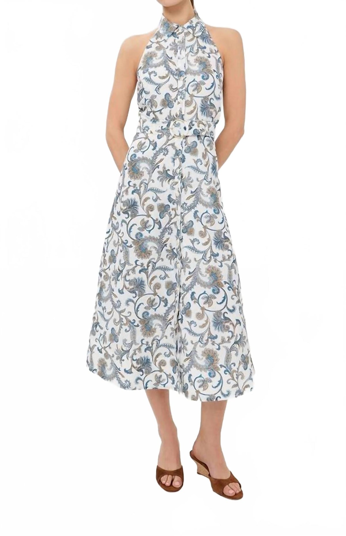 Mackey Paisley Halter Midi Dress In Dove Multi