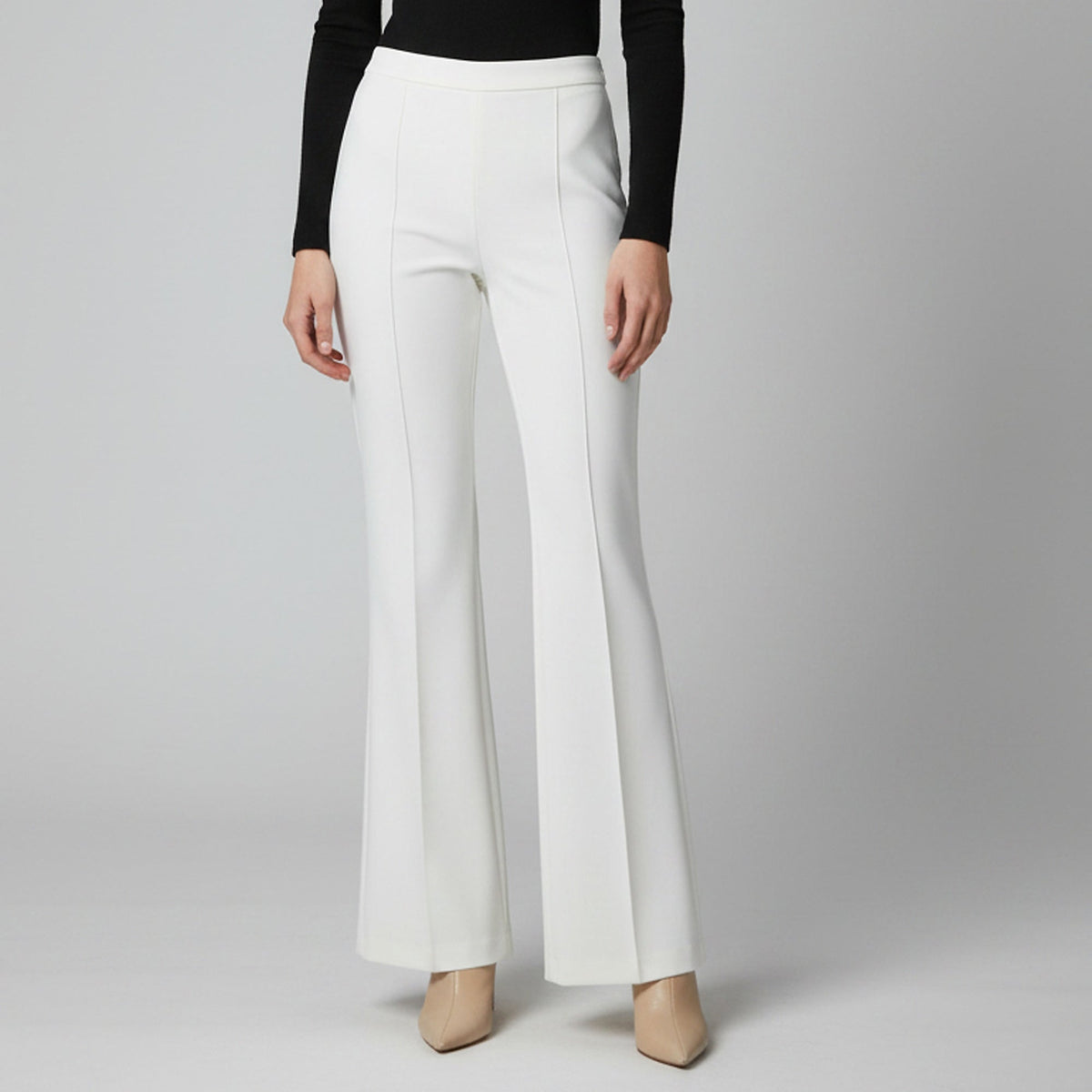 Nadine Merabi White Sateen High Rise Trousers
