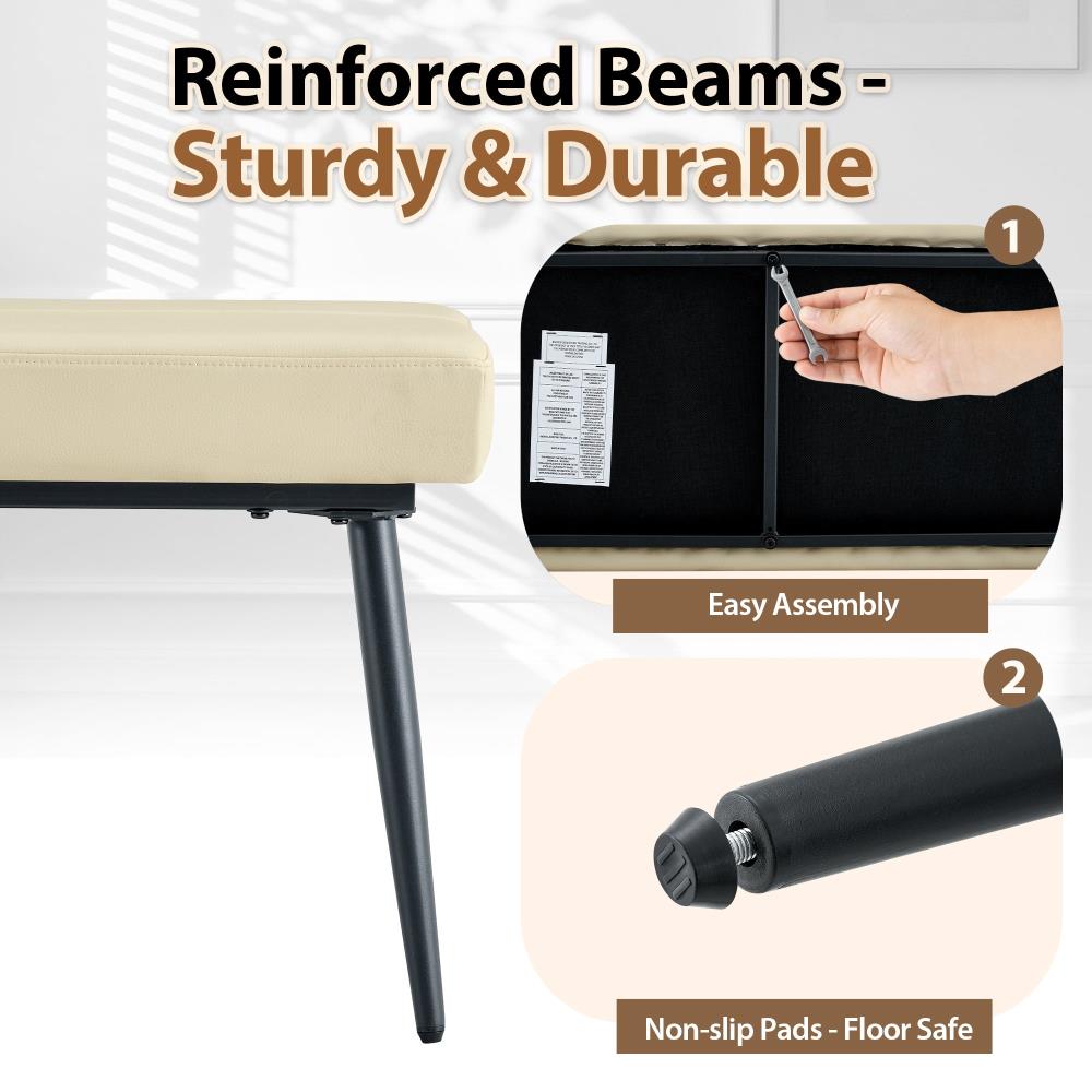 Modern Leather Bench with Resilient Cushioning and Durable Metal Leg Support