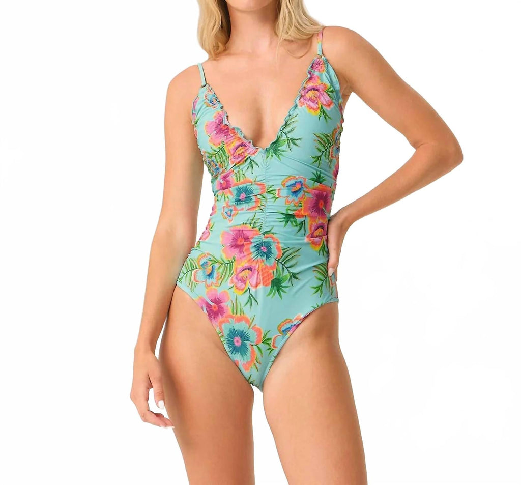Solana Embroidered Lettuce Edge Penelope One Piece Swimsuit In Blue