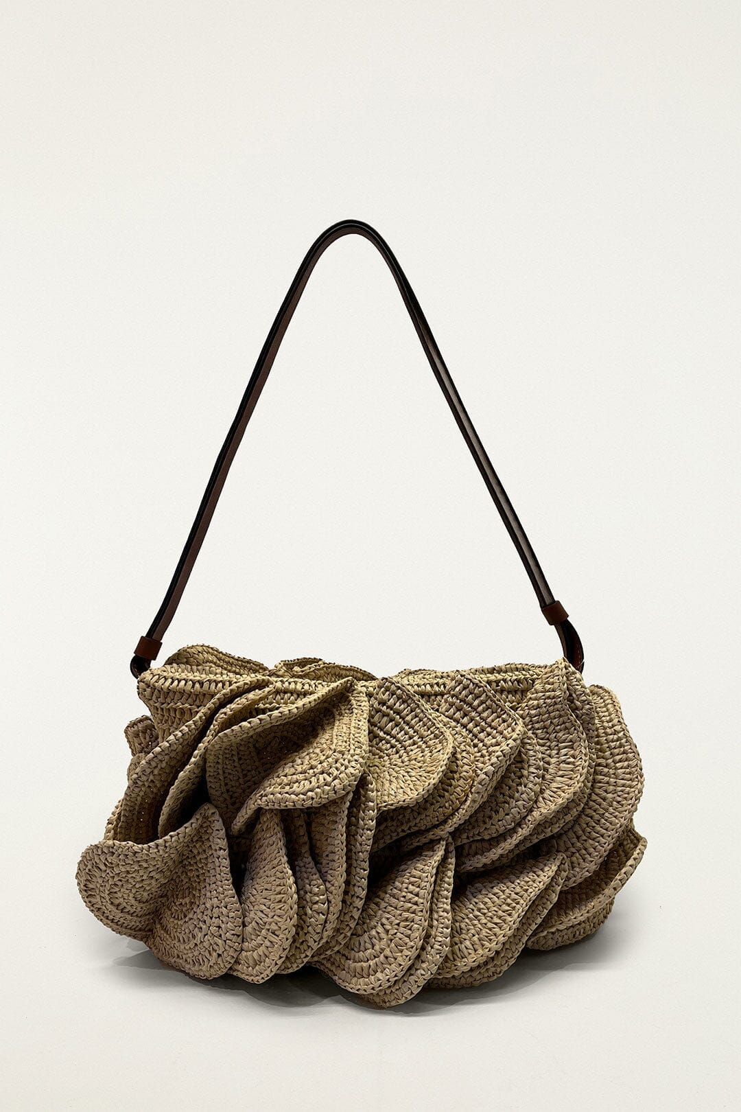 Beige Raffia Shoulder Flower Bag