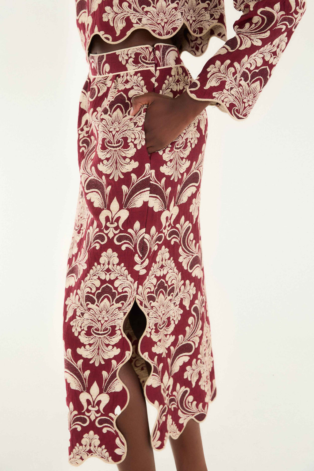 Bicolor Jacquard Waves Midi Skirt