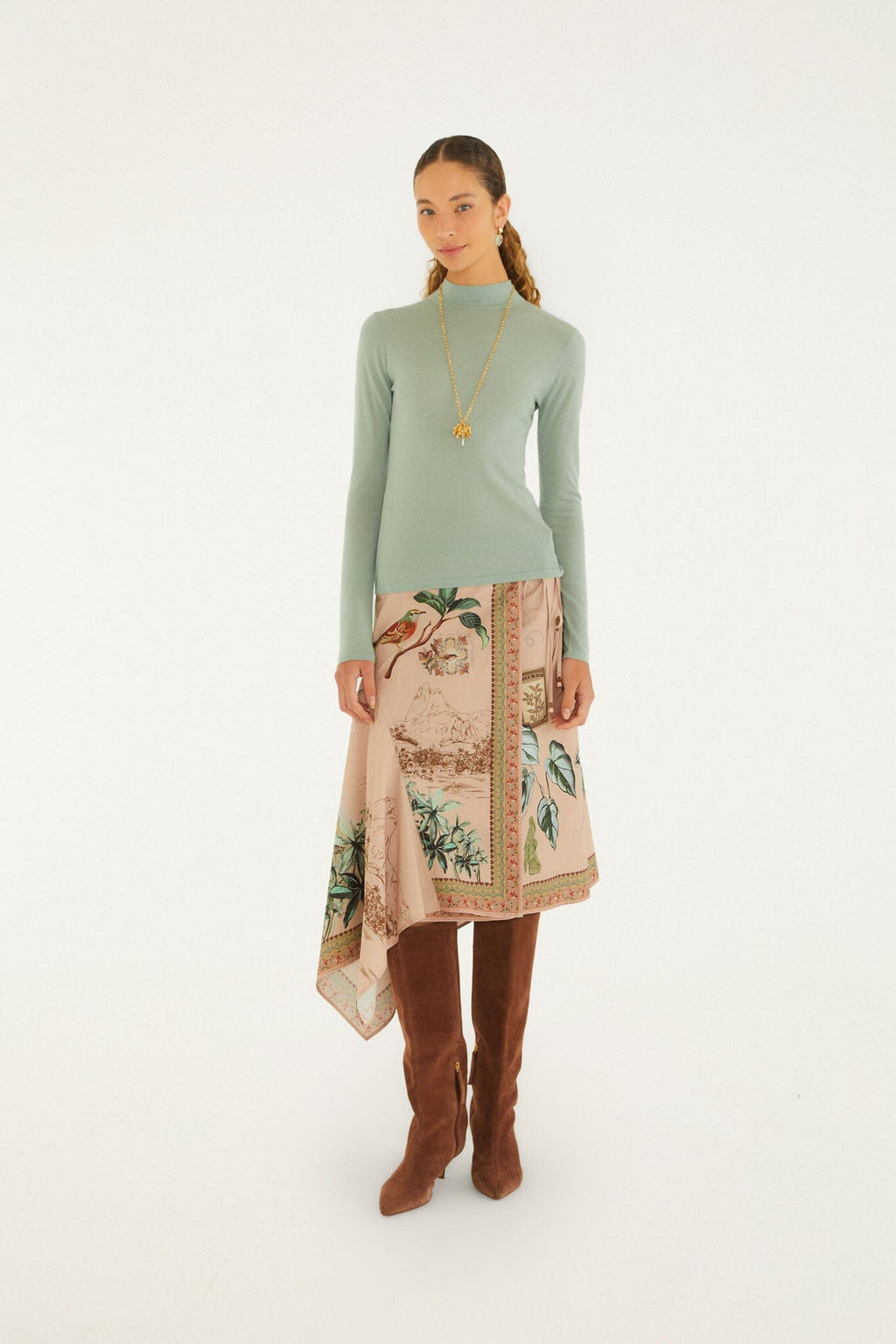 Bird Poetry Wrap Midi Skirt