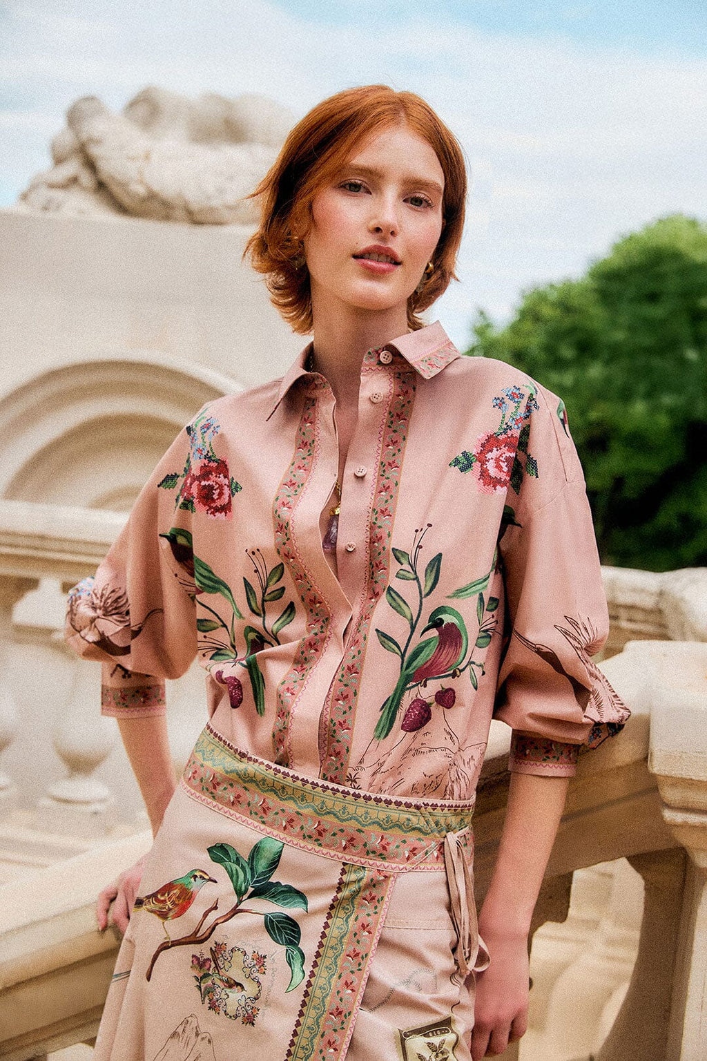 Bird Poetry Collared Buttoned Shirt