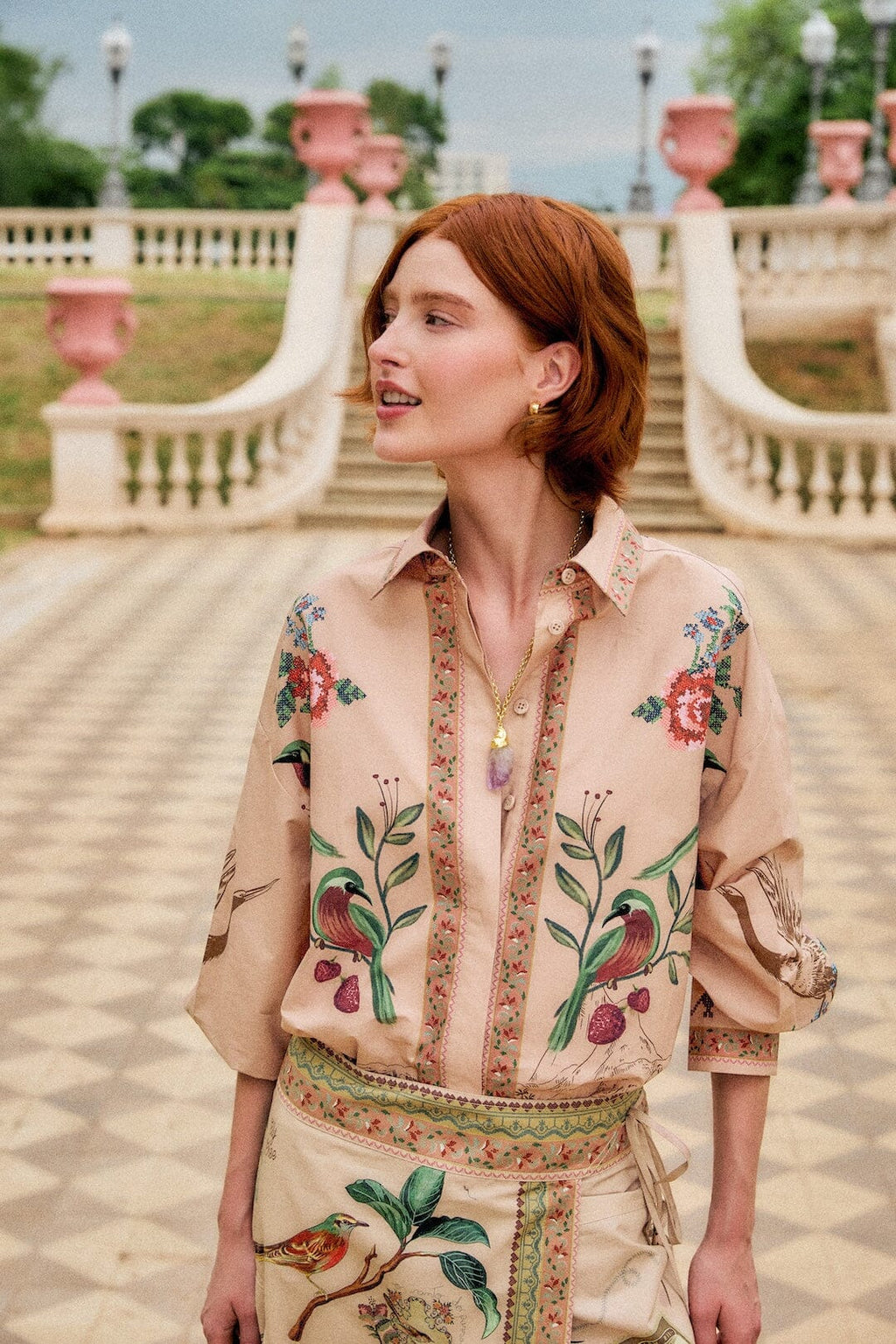 Bird Poetry Collared Buttoned Shirt