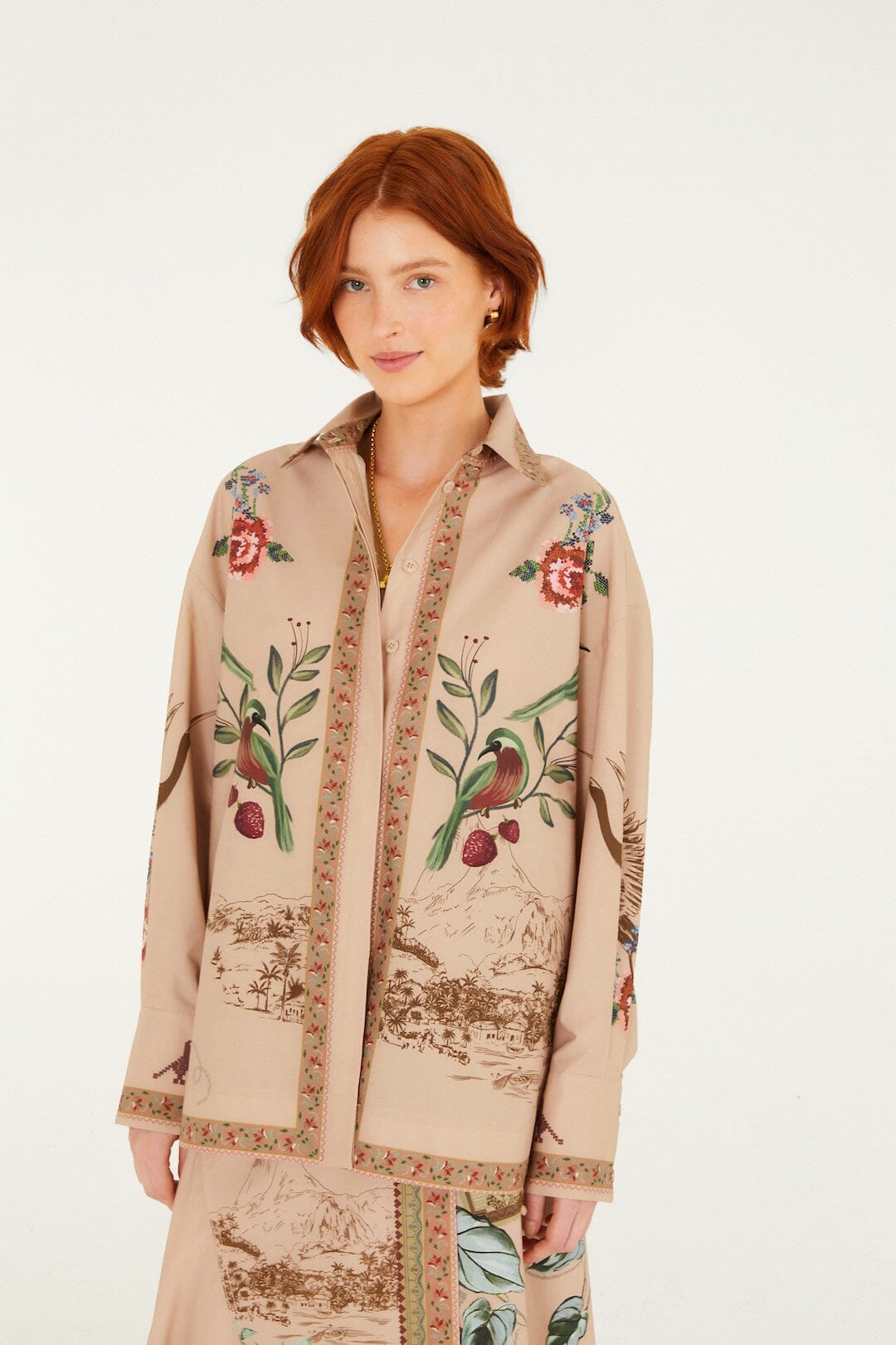 Bird Poetry Collared Buttoned Shirt