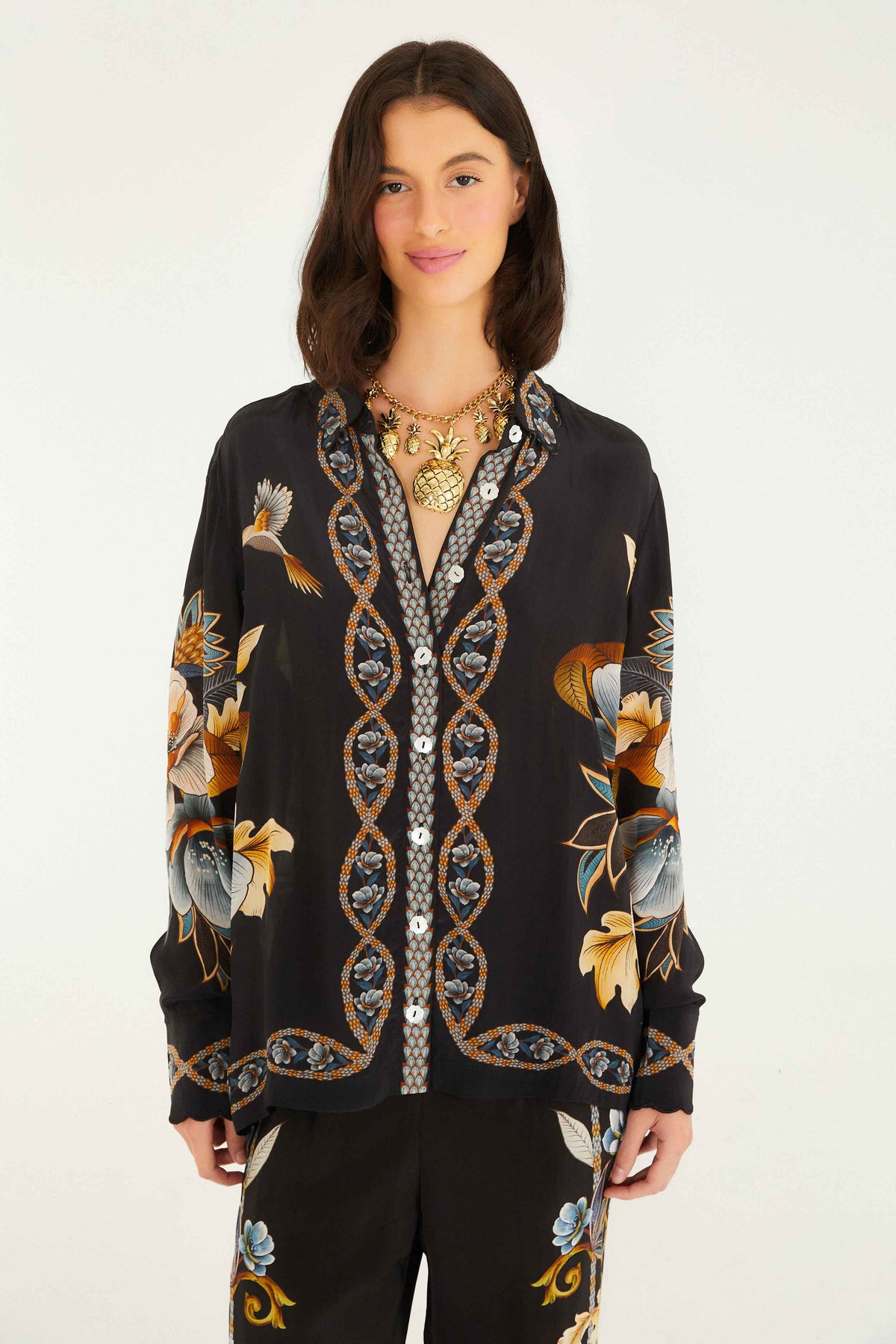 Black Floral Snake Pajama Shirt
