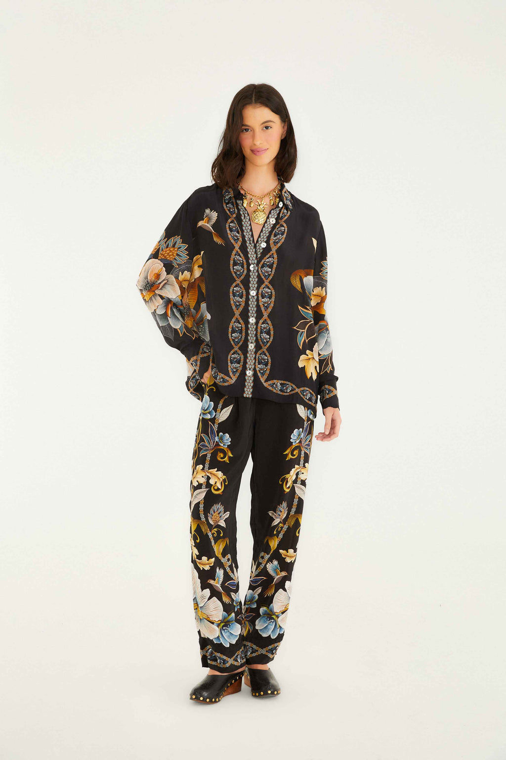 Black Floral Snake Pajama Shirt