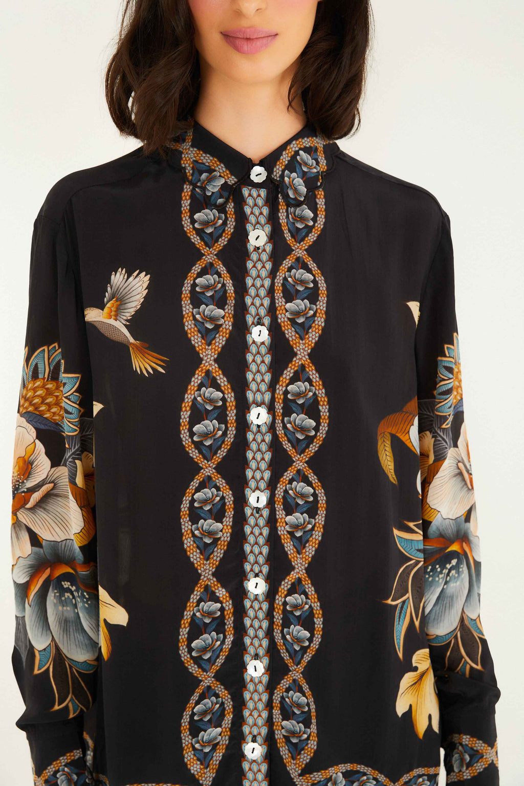Black Floral Snake Pajama Shirt