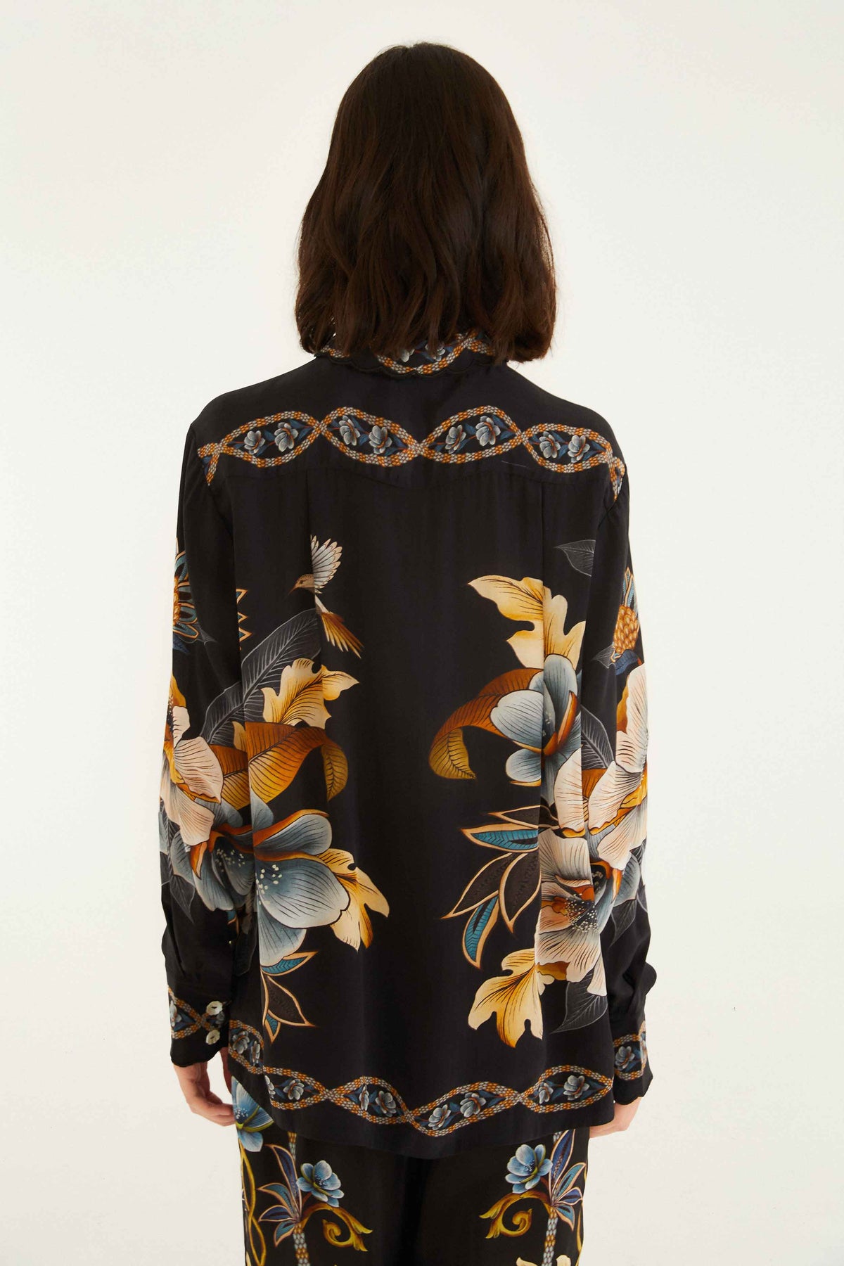 Black Floral Snake Pajama Shirt